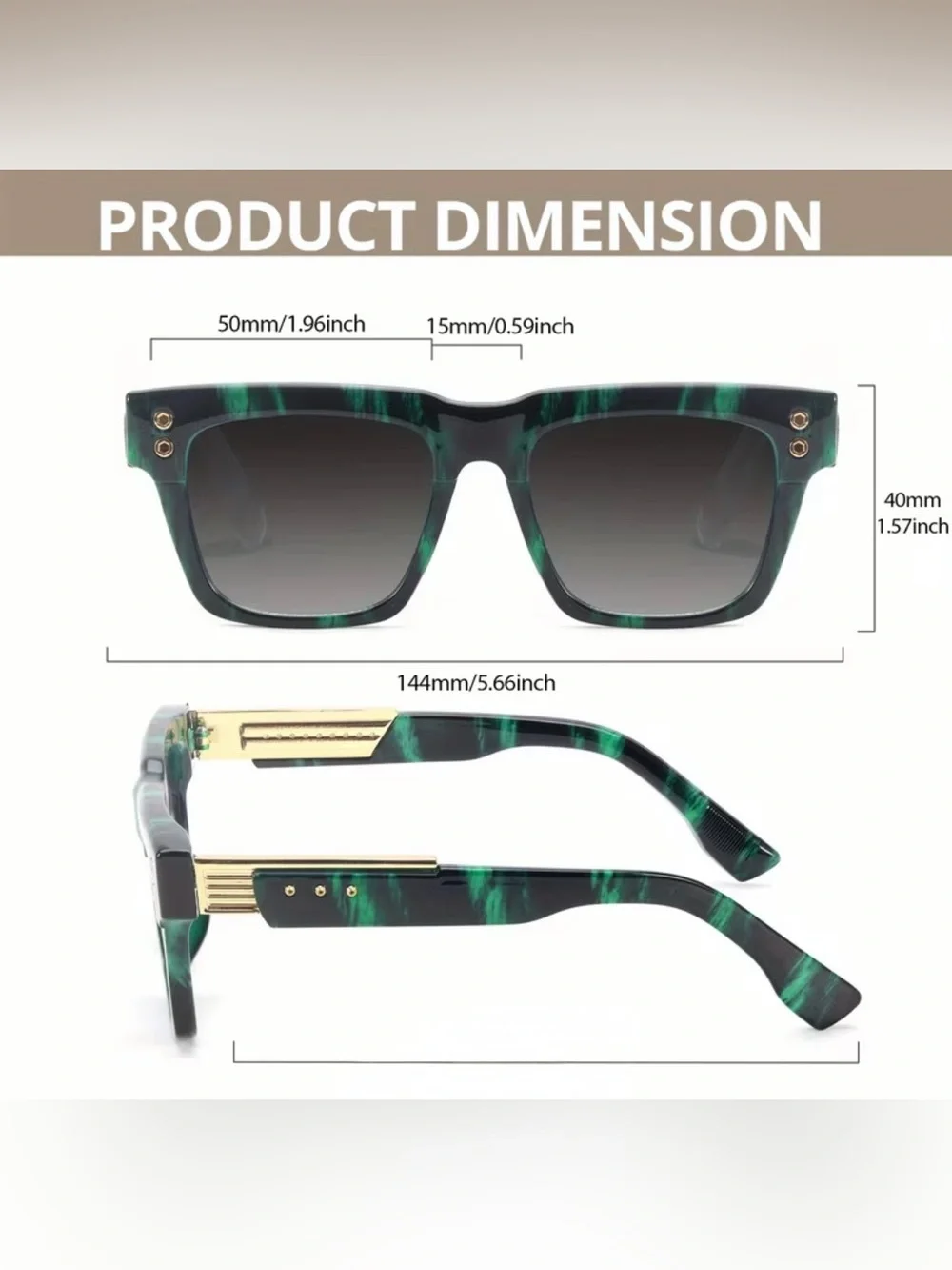 Men's Green Tortoiseshell Square Sunglasses